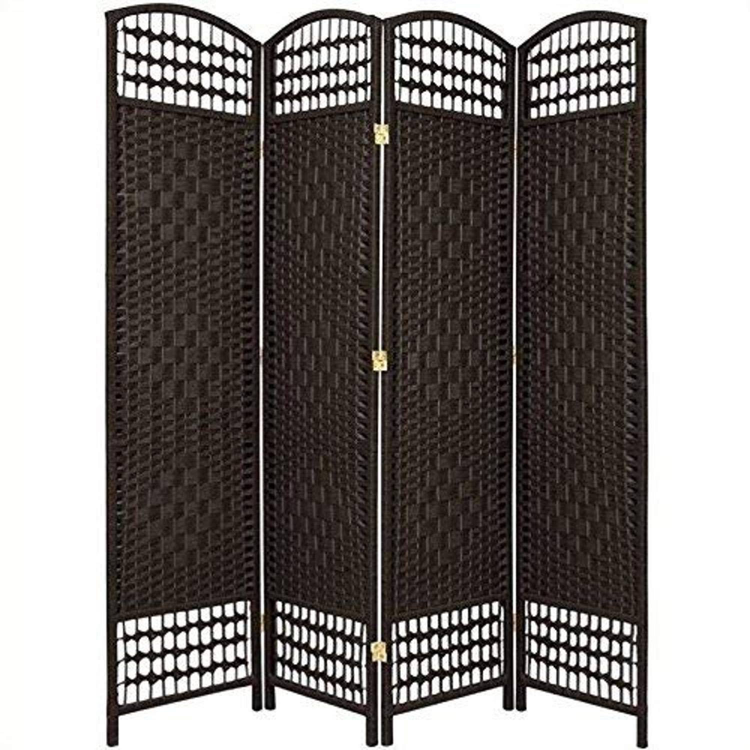 Oriental Furniture 5 1/2 ft. Tall Fiber Weave Room Divider - 4 Panel - Black
