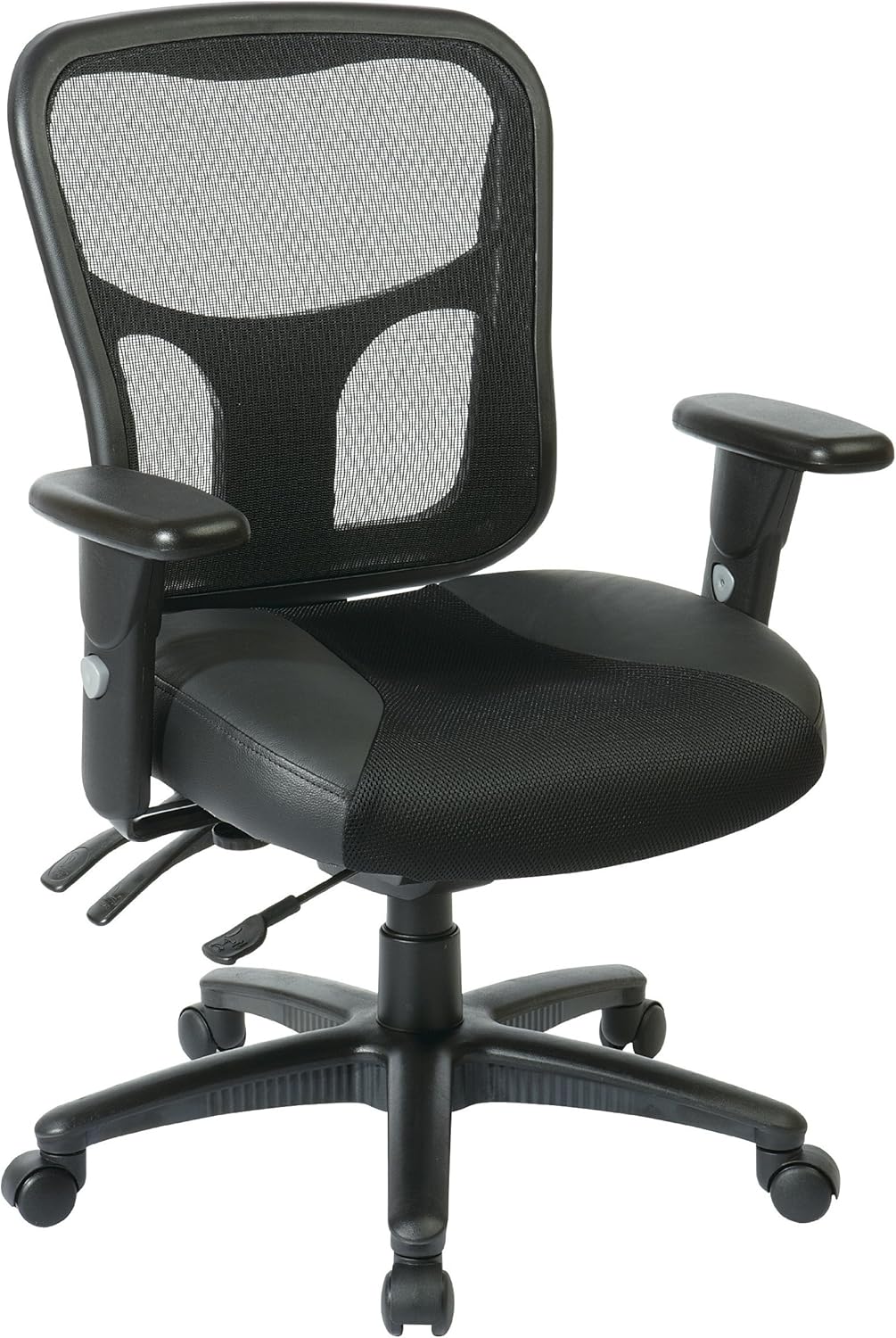 Office Star Breathable ProGrid Back with Leather and Mesh Seat Adjustable Black Managers Chair and Nylon Base