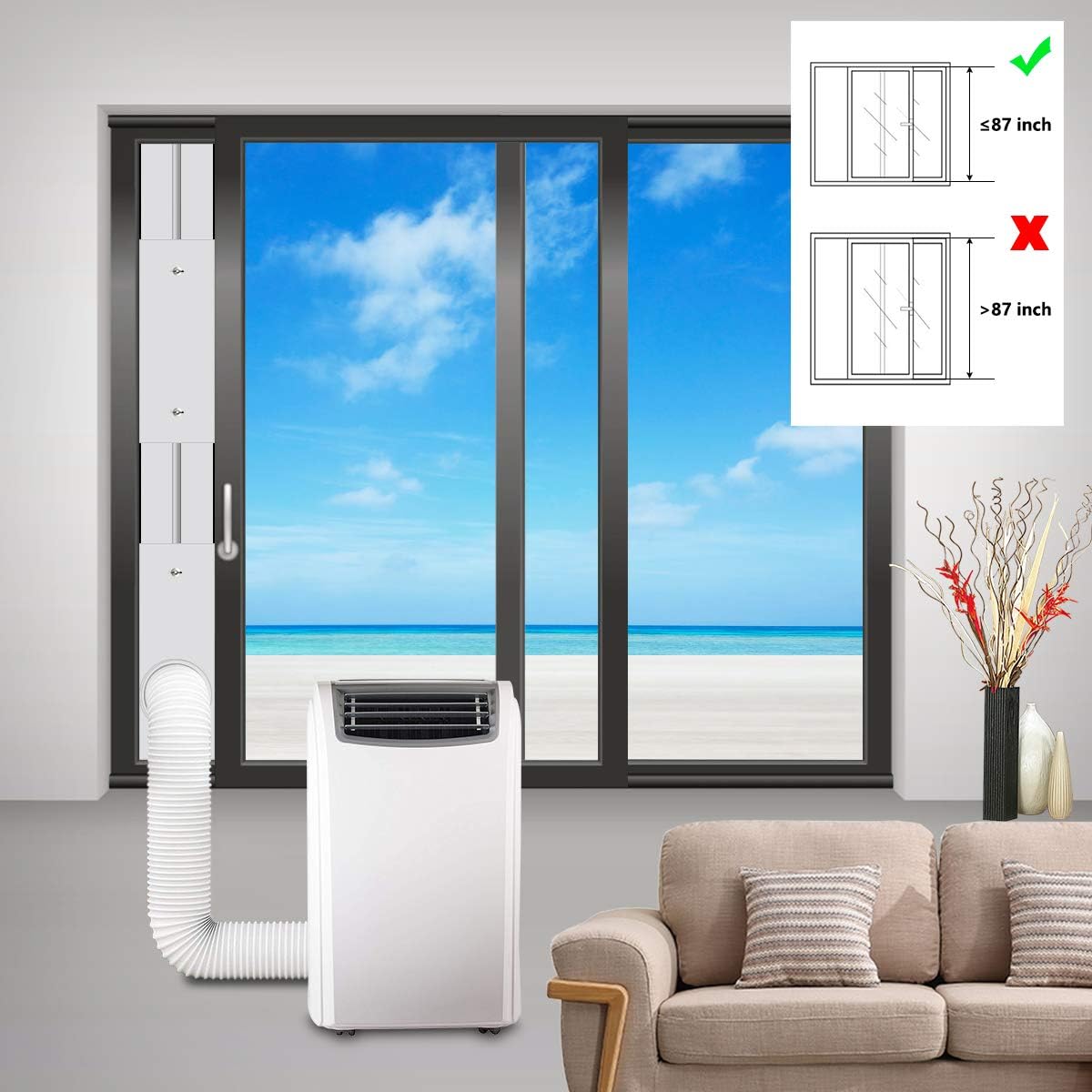 gulrear Portable Air Conditioner Sliding Door Vent Kit, Universal Balcony Sliding Door Seal Plate for Portable AC, Max Adjustable Length 220cm/87 Inch,Suit for 15cm/5.9 Inch Exhaust Hose