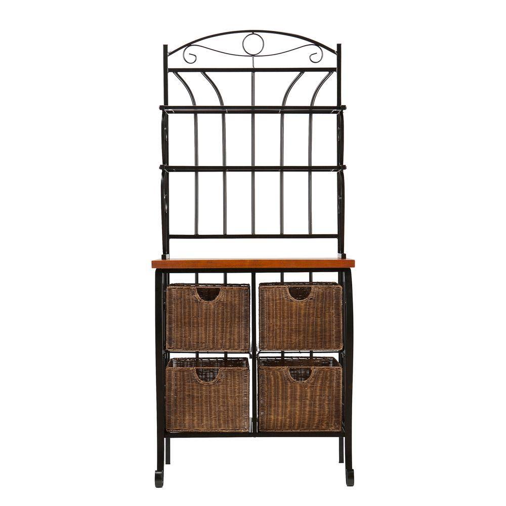 Southern Enterprises Stewart Black Baker&s Rack, Black with Carmel