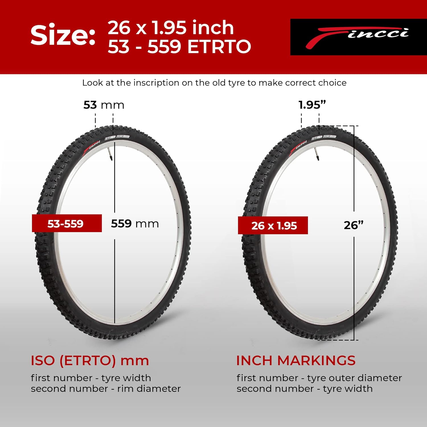 Fincci Pair 26 x 1.95 Inch 53-559 Foldable 60 TPI All Mountain Enduro Tires for MTB Hybrid Bike Bicycle - Pack of 2