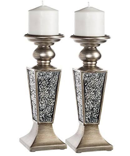 Creative Scents Schonwerk Pillar Candle Holder Set of 2- Crackled Mosaic Design-