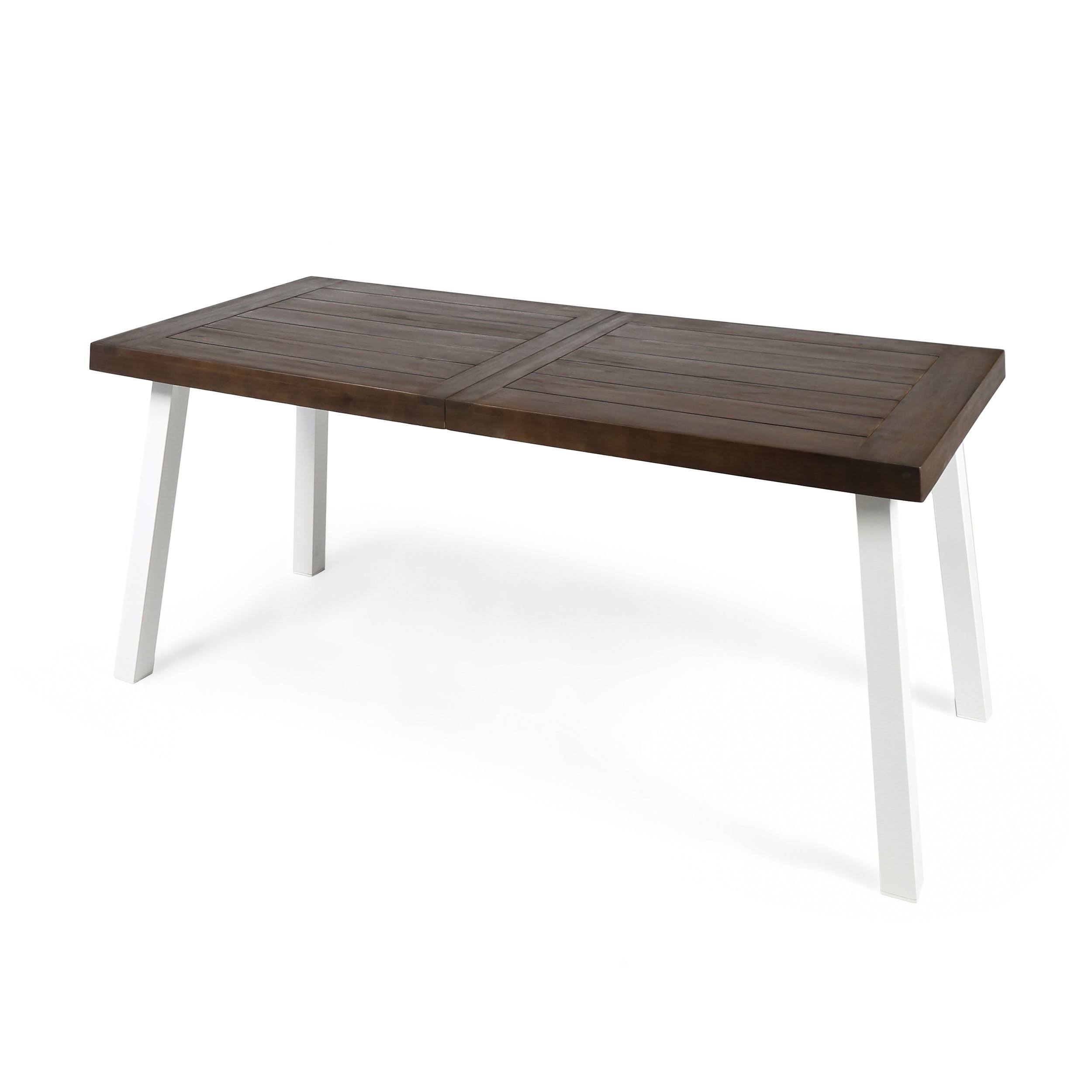 Mika Outdoor Finished Acacia Wood Dining Table with Metal Legs - Gray/Rustic Metal