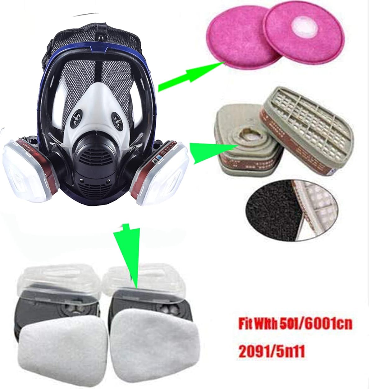 15in1 Full Face Respirator Full Face Cover for Painting ,Woodworking, Machine Polishing, Welding and Other Work