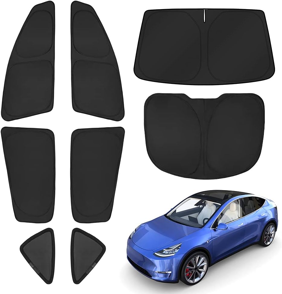 T TGBROS Car Windows Sunshade for Tesla Model Y 2020 2021 Windshield & Full Rear & Side Window & Triangular Window Full Set Car Sunshades All-Round Blocks UV Rays Keeps Your Vehicle Cool Foldable Pack of 2