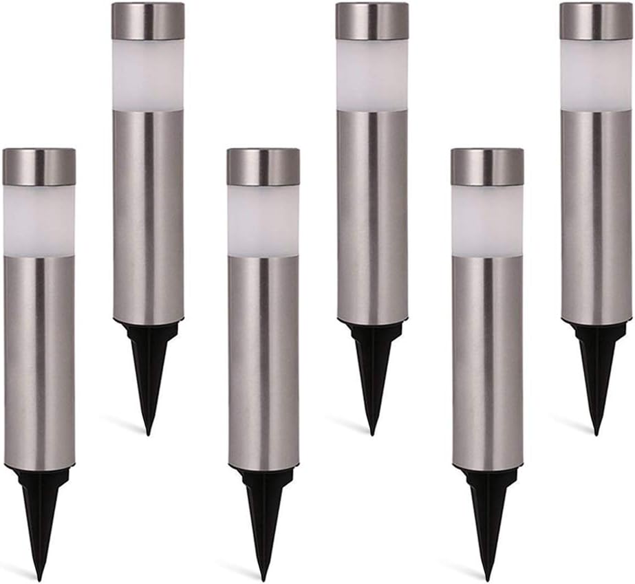 Solar Bollard Lights Outdoor - 6 Pack Stainless Steel Warm White LED Landscape Lights Waterproof Decorative Lighting for Backyard Lawn Patio (Silver.)
