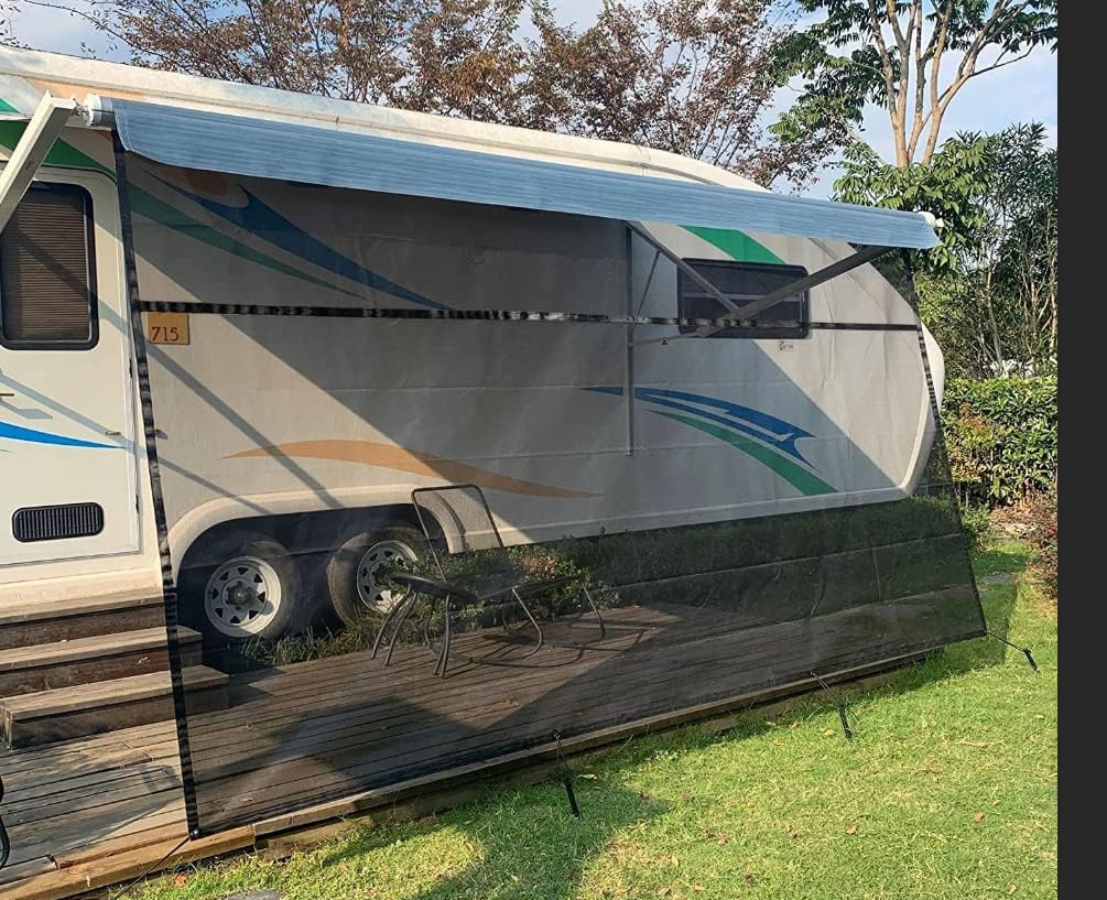 RV Awning Shade Screen with Zipper, 15'X8' Black Mesh Screen Sunshade, RV Awning Accessories UV Blocker Privacy Screen Complete Kit for Motorhome Travel Trailer Camper Awning
