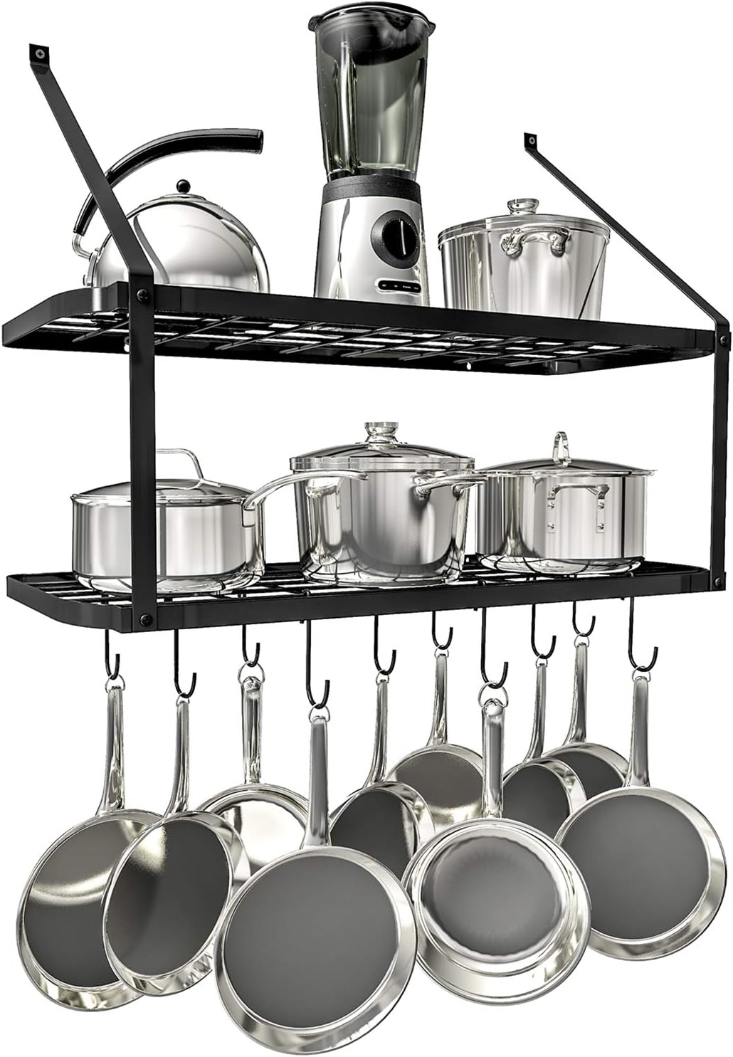 Vdomus shelf pot rack wall mounted pan hanging racks 2 tire (silver) Pack of 2