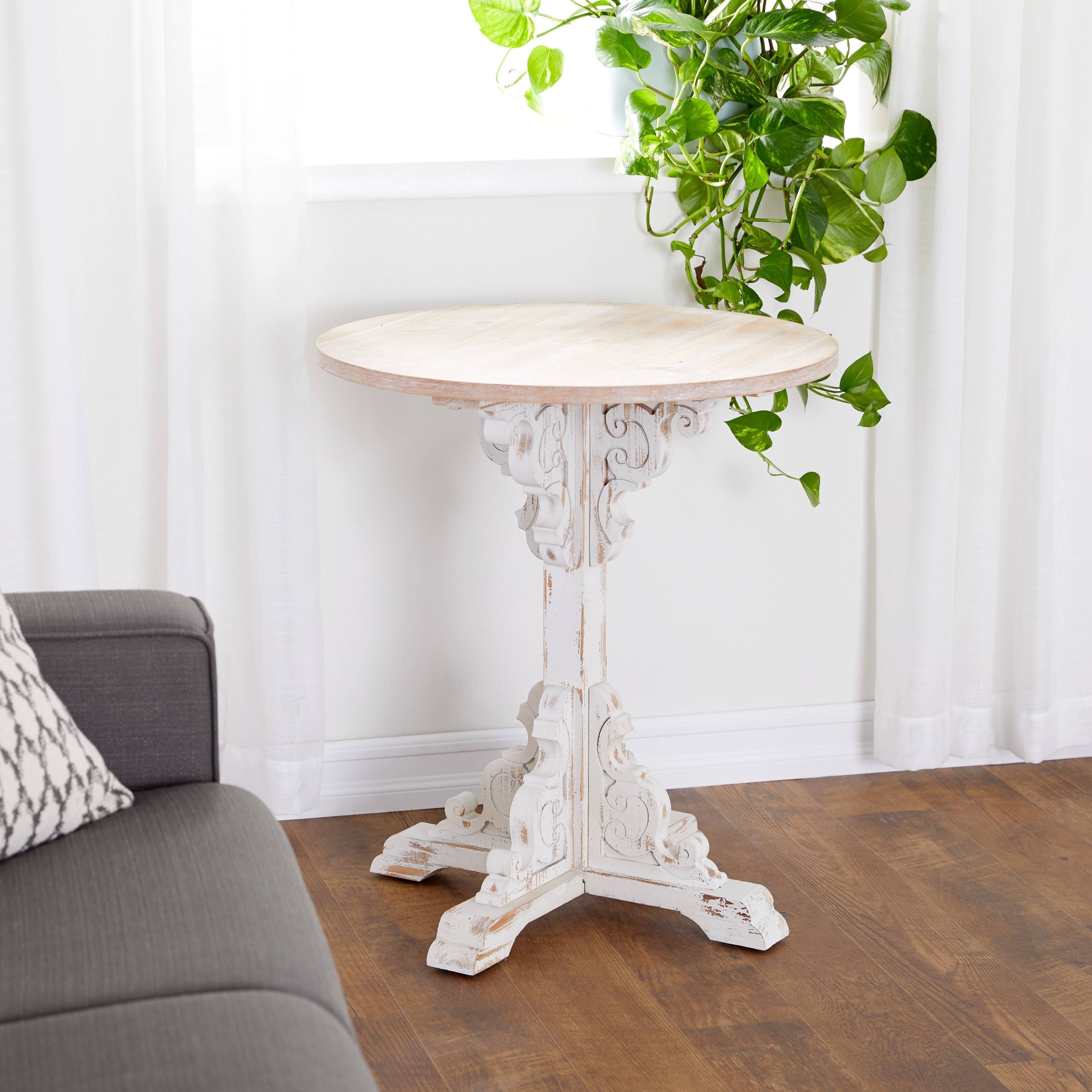 Monroe Lane Traditional Round Wood Accent Table - White