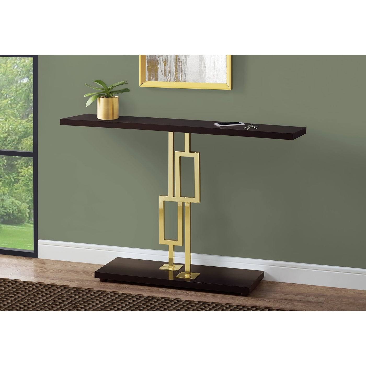 Monarch 3269 Cappuccino Gold Metal 48nch Accent Table - Wood - Brown