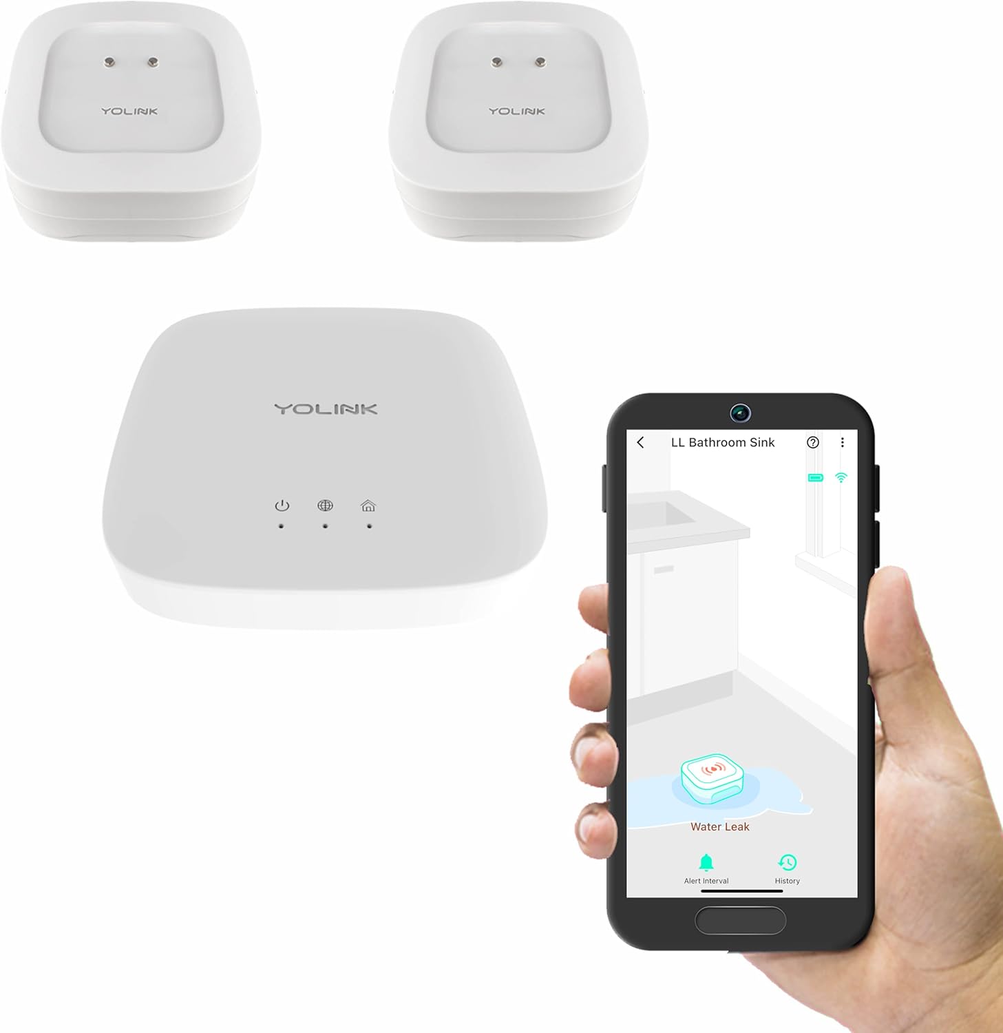 Smart Leak Sensors 2 Pack, YoLink 1/4 Mile World's Longest Range Wireless Smart Water Leak Sensor Compatible with Alexa and IFTTT Leak Detector with App Alerts and Remote Monitor, YoLink Hub Included