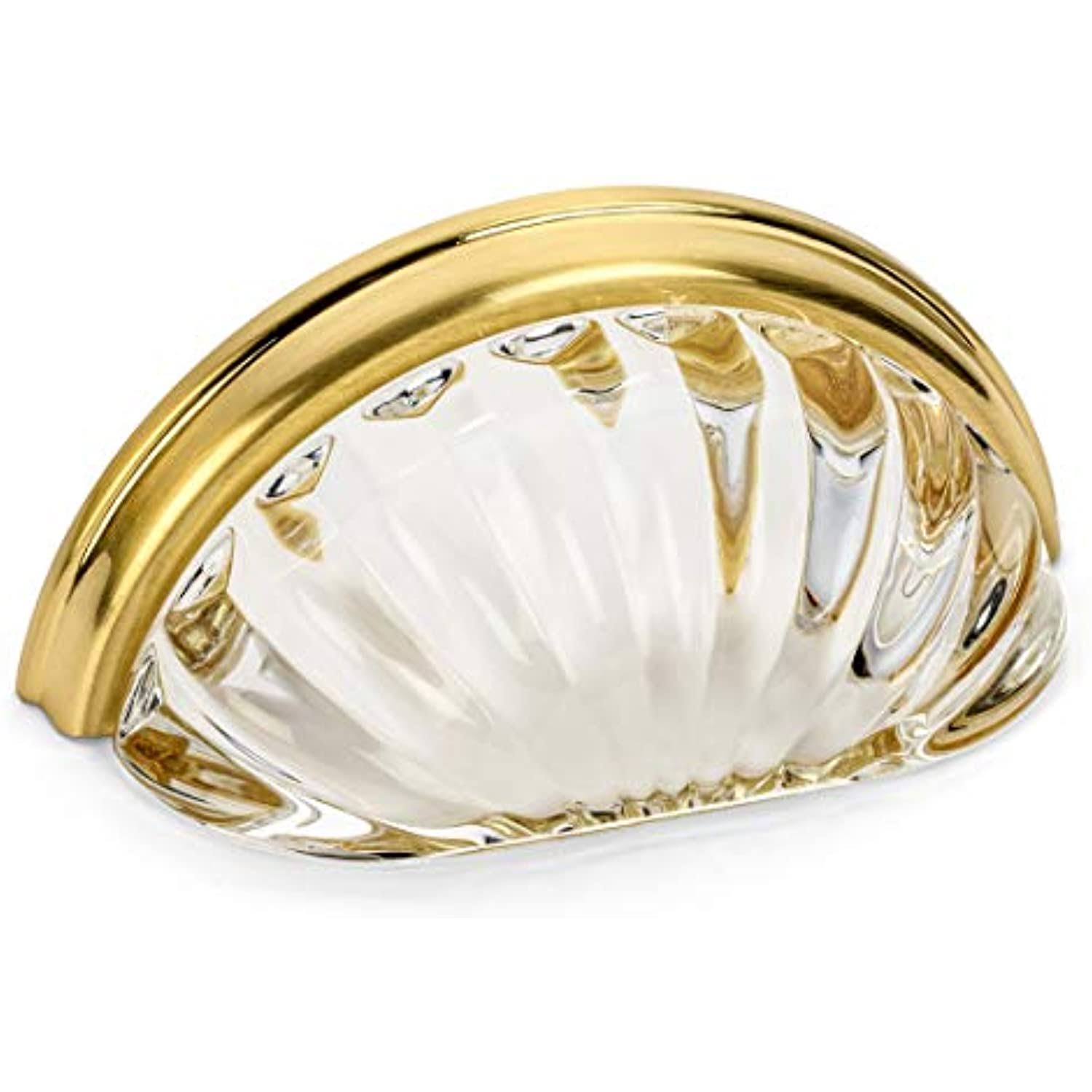 10 Pack - Cosmas 6381BB-C Brushed Brass with Clear Glass Cabinet Cup Pull - 3x22 inch (76mm) Hole Centers