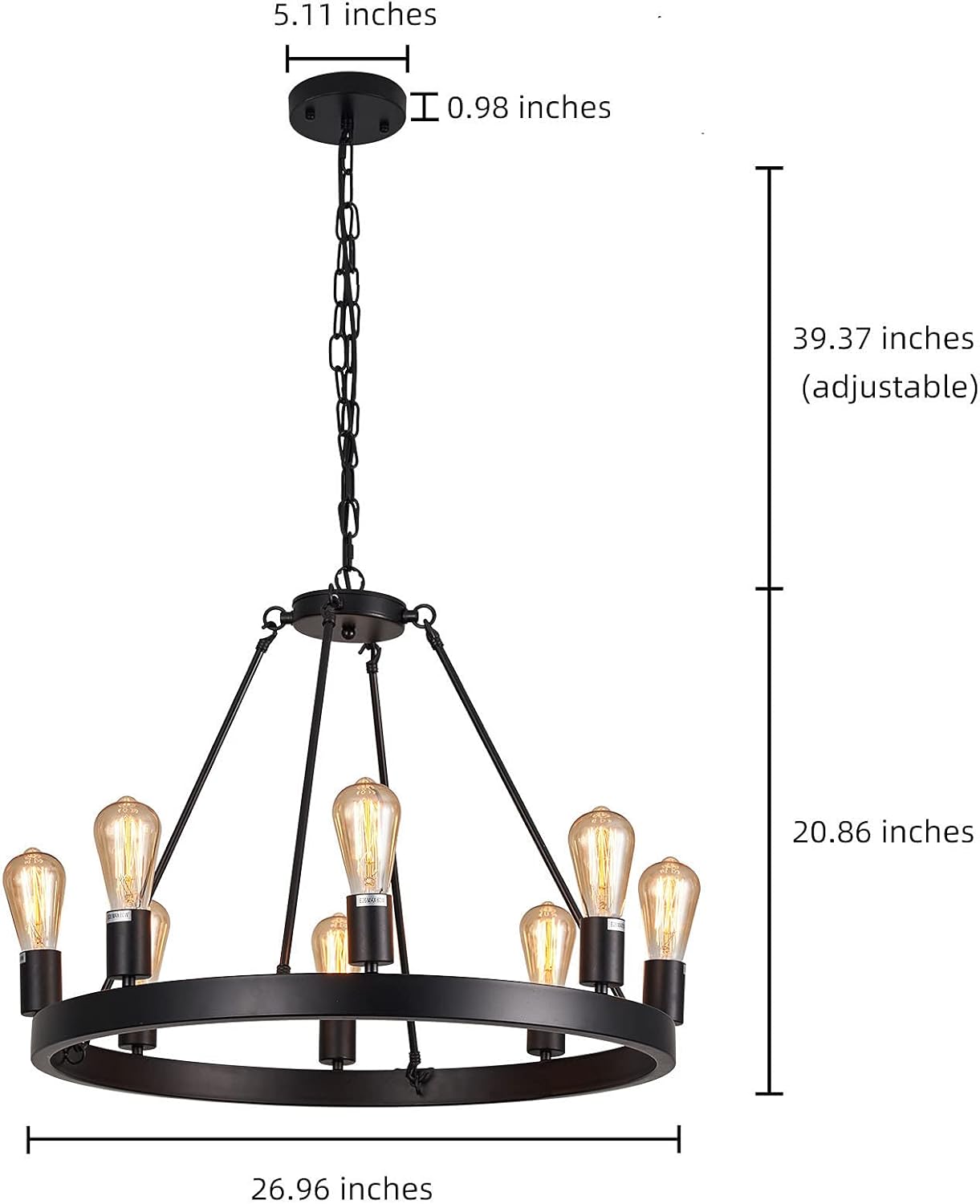 LIANSHUN Rustic Wagon Wheel Farmhouse Chandelier Light Fixtures, Retro Industrial Pendant Light, 27