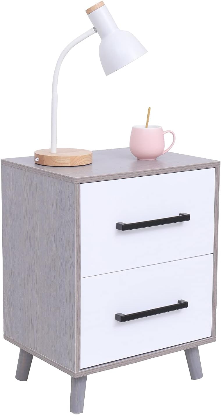 VIPACE Mid-Century Modern Nightstand with 2 Drawers and Solid Wood Legs, End Side Table for Bedrooms Living Room Furniture, Farmhouse Bedside Table with Storage Drawers (Rustic Brown)