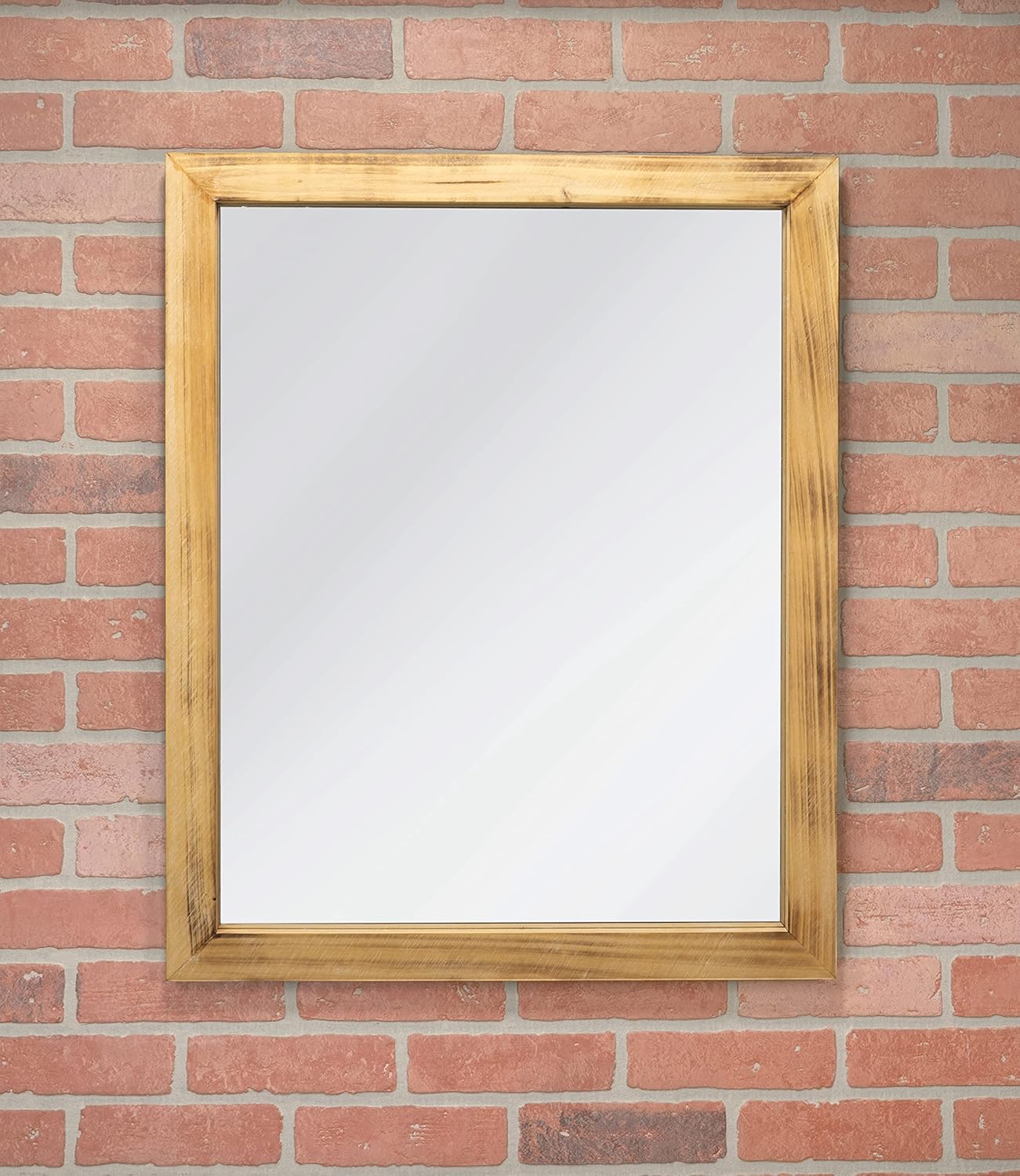 Red Co. Decorative Boho Chic Rectangular Wall-Mounted Accent Mirror with Brushed Wood Frame, Large, 24 x 30 Inches