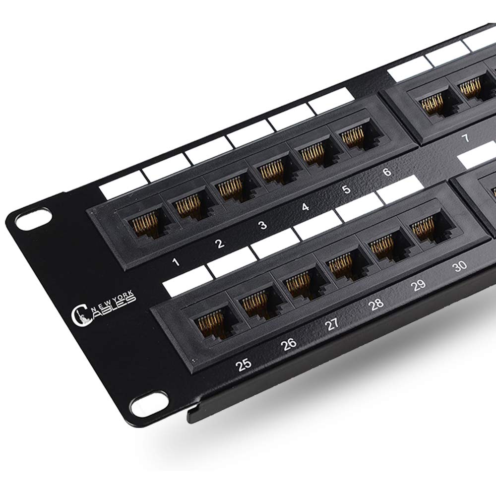 Newyork Cables 48 Port Patch Panel Cat6 | Rackmount or Wall Mount Rj45 Network Patch Panel | 2U Unshielded Punch Down Rack Easy to Install Color Coded Labels for T568A & T568B Wiring