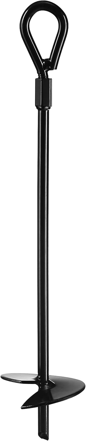 VASGOR 20&rdquo; Ground Anchors (8pcs) Easy to Use with Drill, 10mm Diameter, Heavy Duty Anchor Hook for Camping Tent, Canopies, Car Ports, Sheds, Swing Sets, Securing Animals &ndash; Black Powder Coated