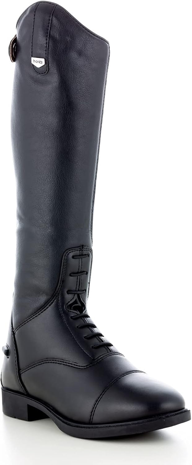 HORZE Rover Kids' Tall Field Boots, Starter Horse Riding Boots with Stretchy Easy-Fit Synthetic Leather and Rear Zipper &ndash; Black