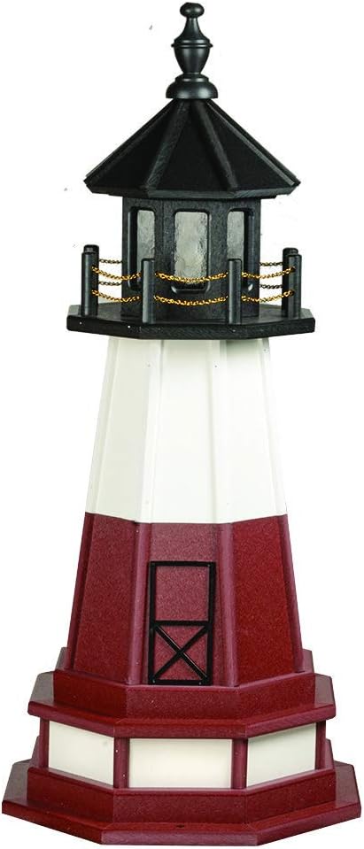 DutchCrafters Decorative Lighthouse with Base - Wood, Vermillion Style (Cherrywood/Black/White, 3)