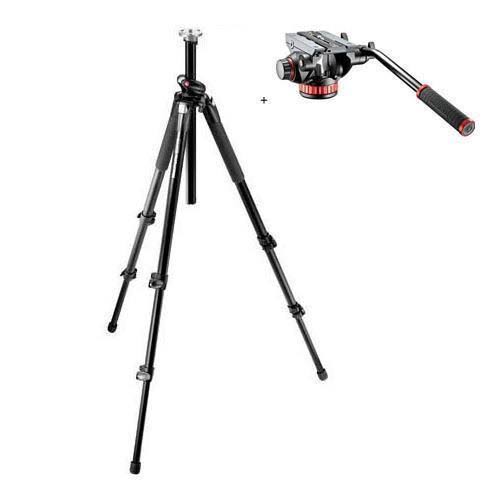 Manfrotto MT055XPRO3 Black Aluminum Tripod with MVH502AH Pro Video Head with Quick-Release and Flat