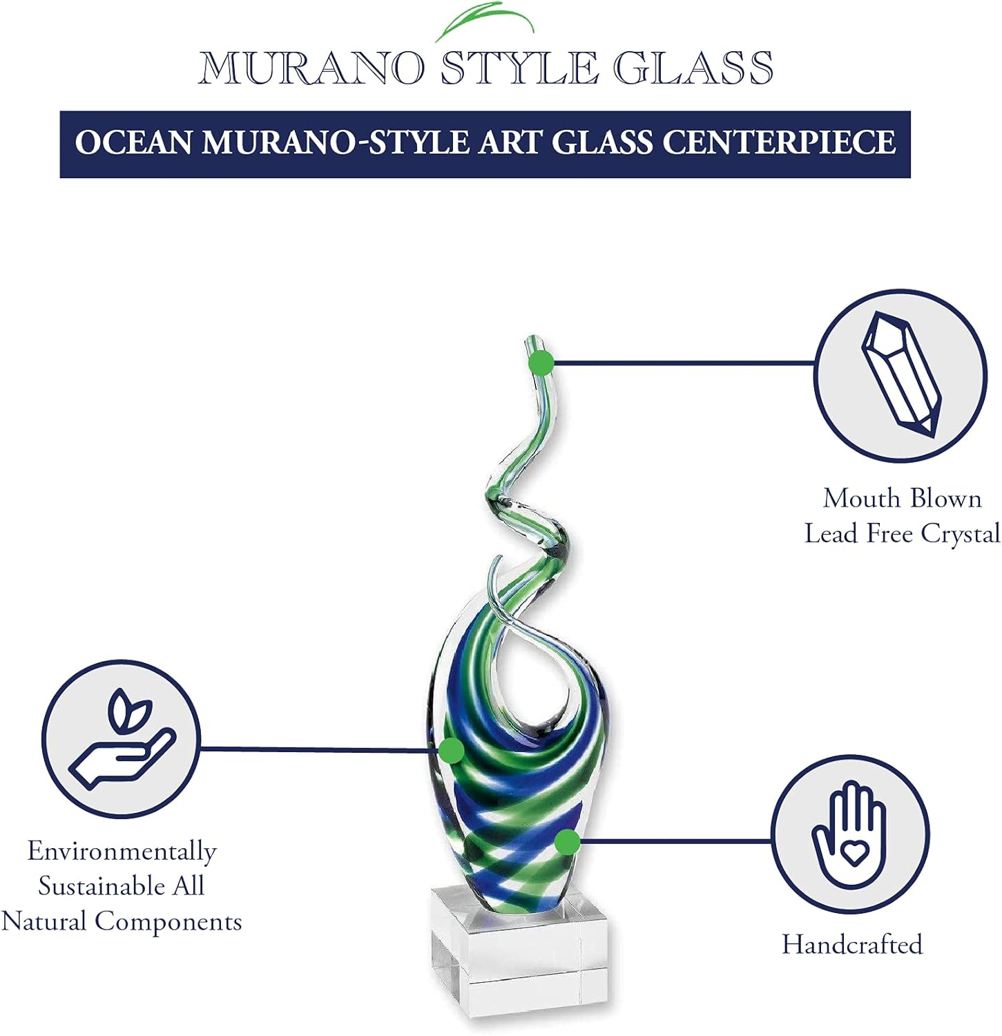 Badash Ocean Murano-Style Art Glass Centerpiece - 14