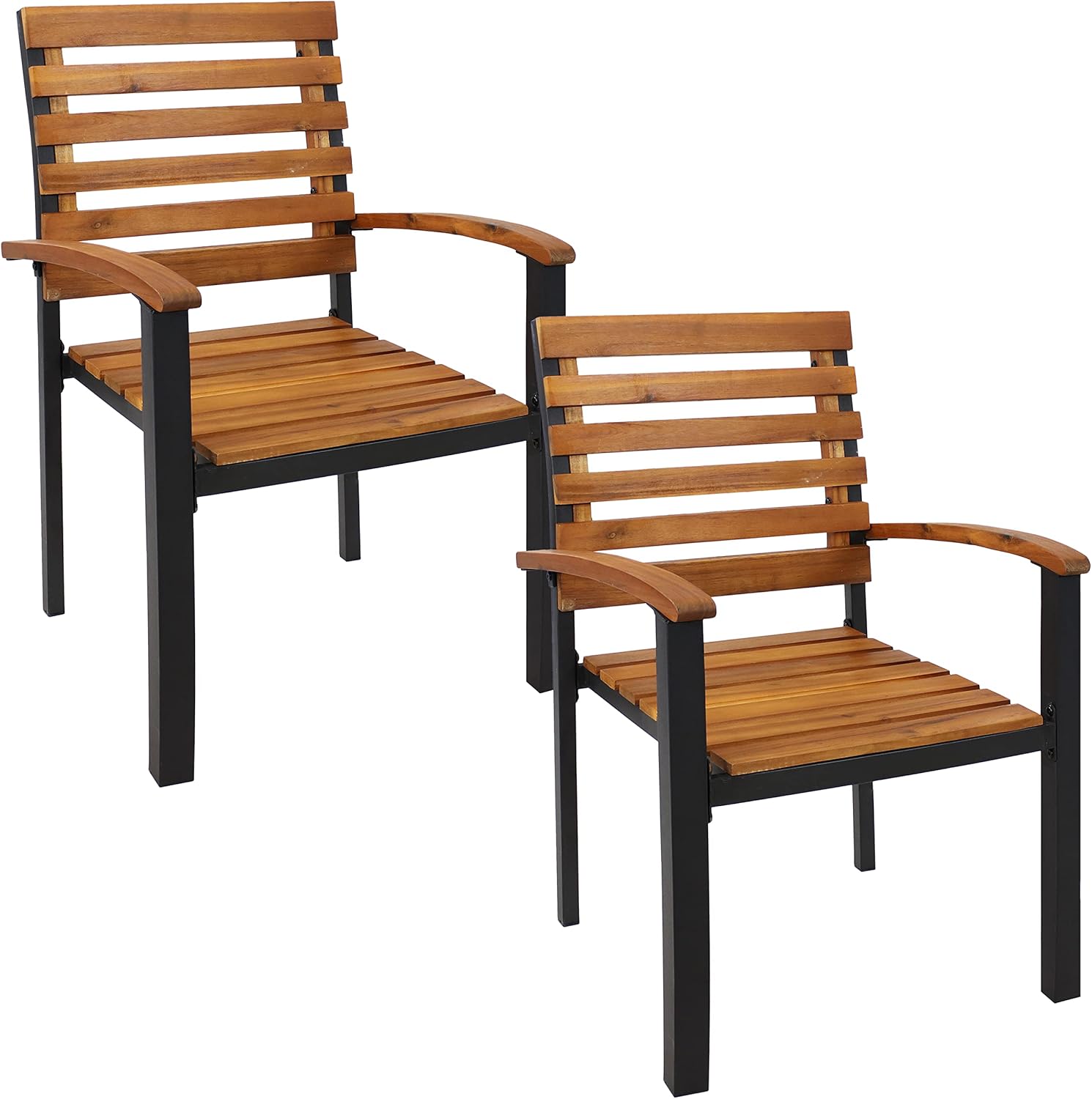 Sunnydaze Julian Acacia Wood and Steel Patio Armchair - Set of 2 - Outdoor Patio Furniture for Porch, Deck, Balcony, Lawn, Backyard, Garden and Sunroom