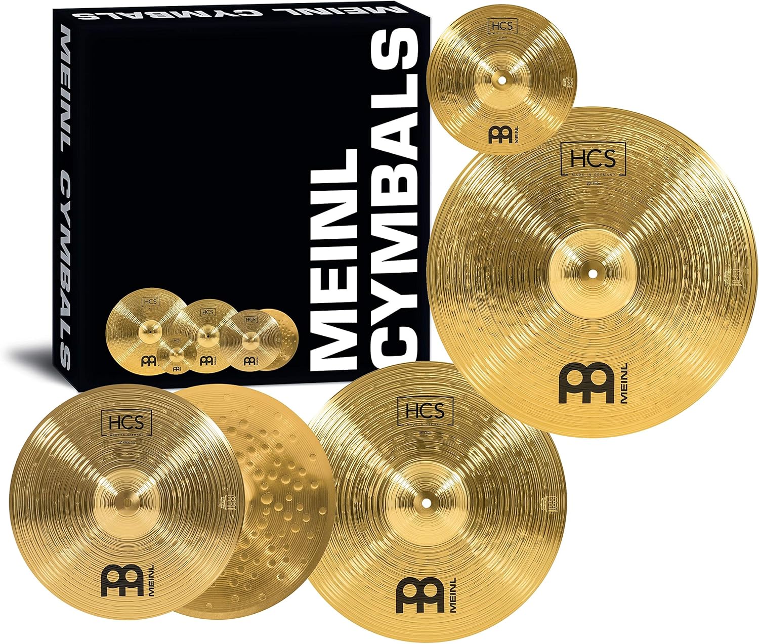 Meinl Cymbal Set Box Pack with 14&rdquo; Hihats, 20&rdquo; Ride, 16&rdquo; Crash, Plus a FREE 10&rdquo; Splash &ndash; HCS Traditional Finish Brass &ndash; Made In Germany, 2-YEAR WARRANTY (HCS141620+10)