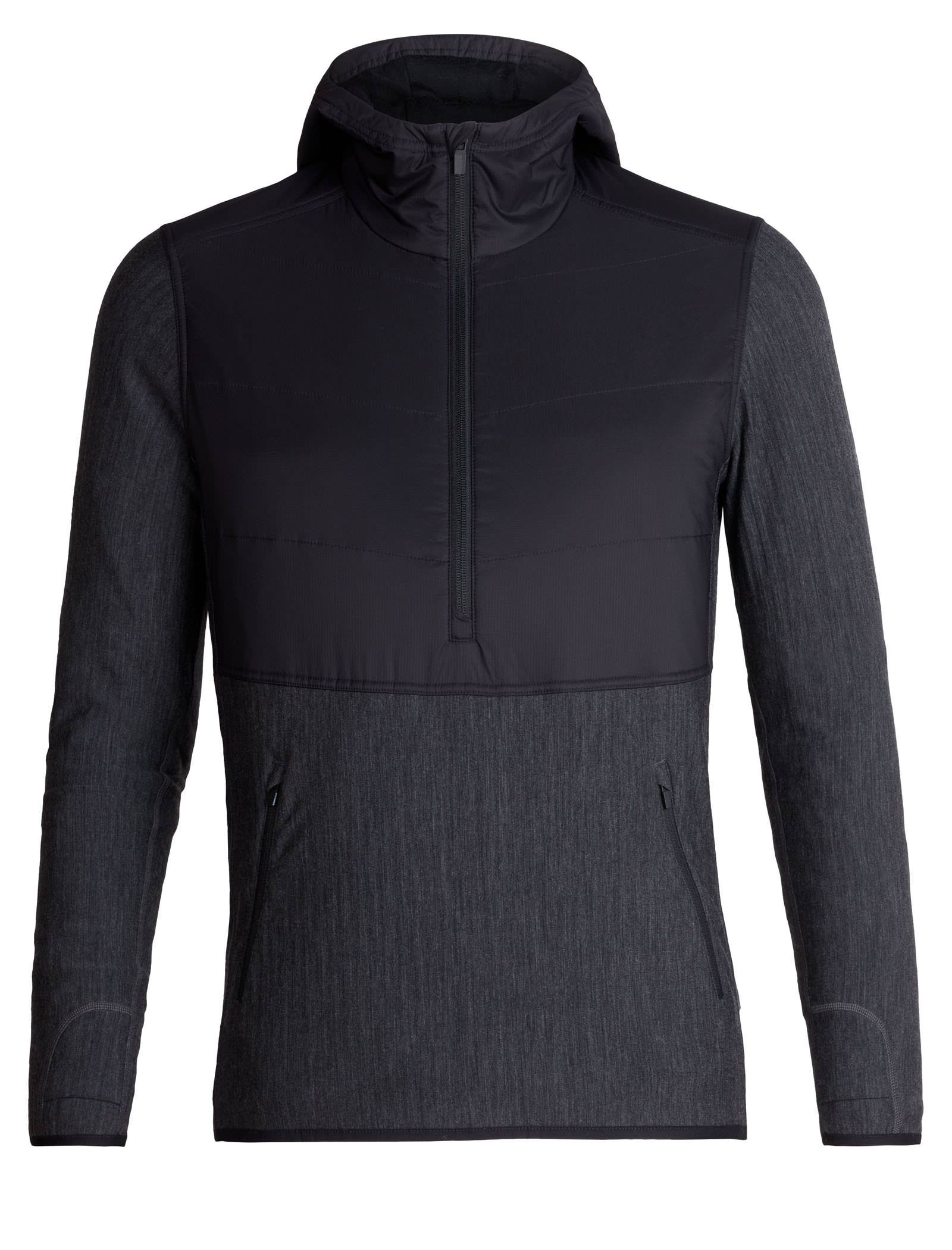 Icebreaker Descender Hybrid LS Half Zip Hood Black/Jet Hthr S