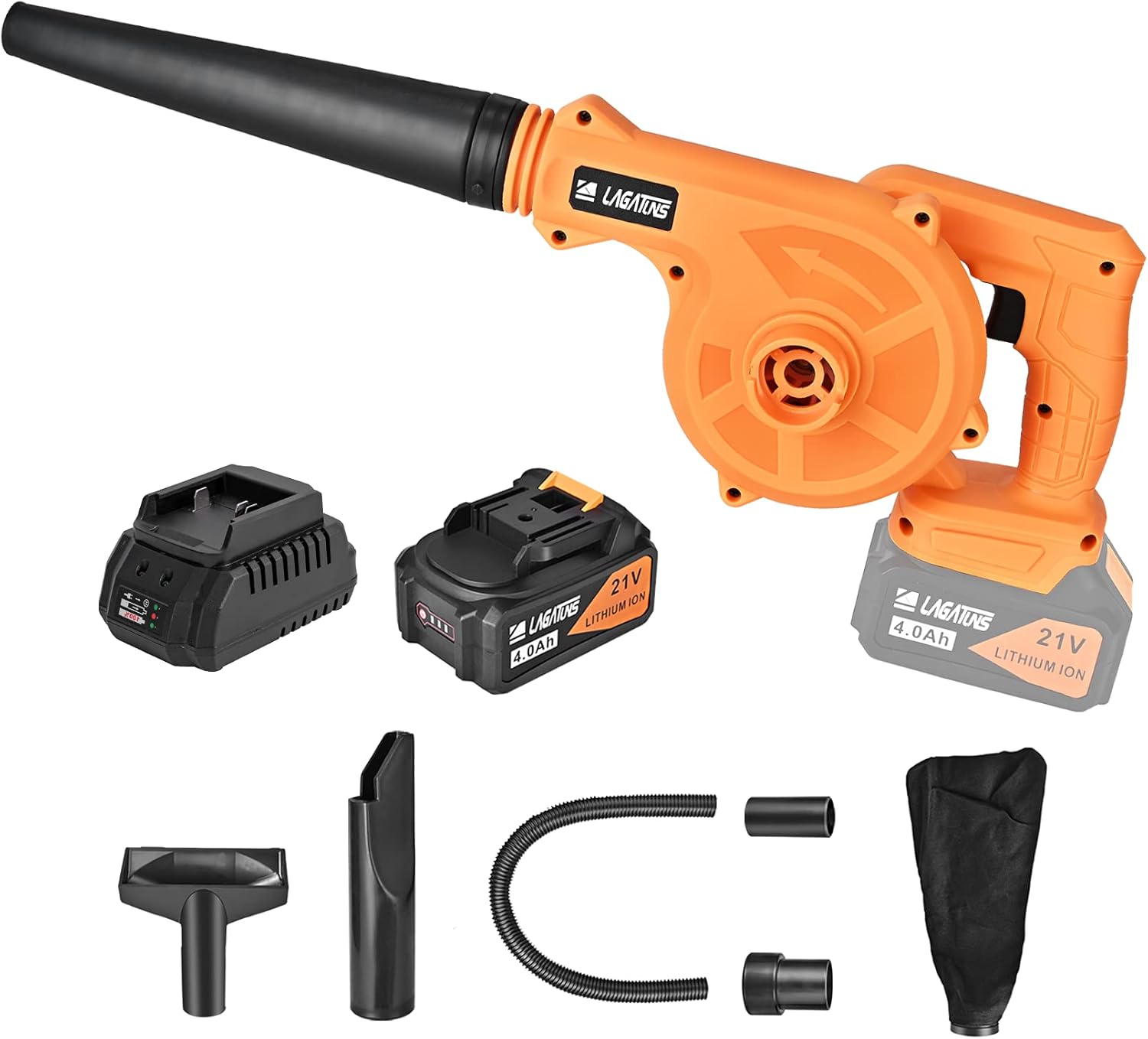 Blower Cordless，with 21V 4.0 Ah Lithium Battery Powered , 2 in 1 Sweeper & Vacuum for Clearing Dust,,Car Vacuum, Patio/Deck/Garden Cleaning, Garage Dusting