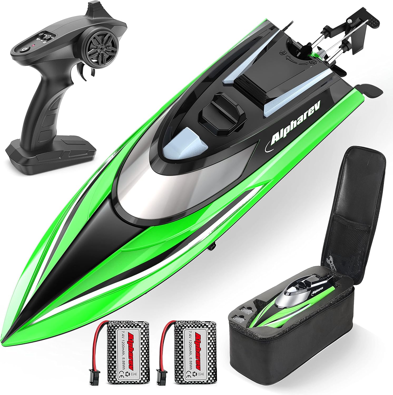 RC Boat with Case- AlphaRev R308 20+ MPH Fast Remote Control Boat for Pools and Lakes, 2.4 GHZ RC Boats for Adults and Kids Pack of 2