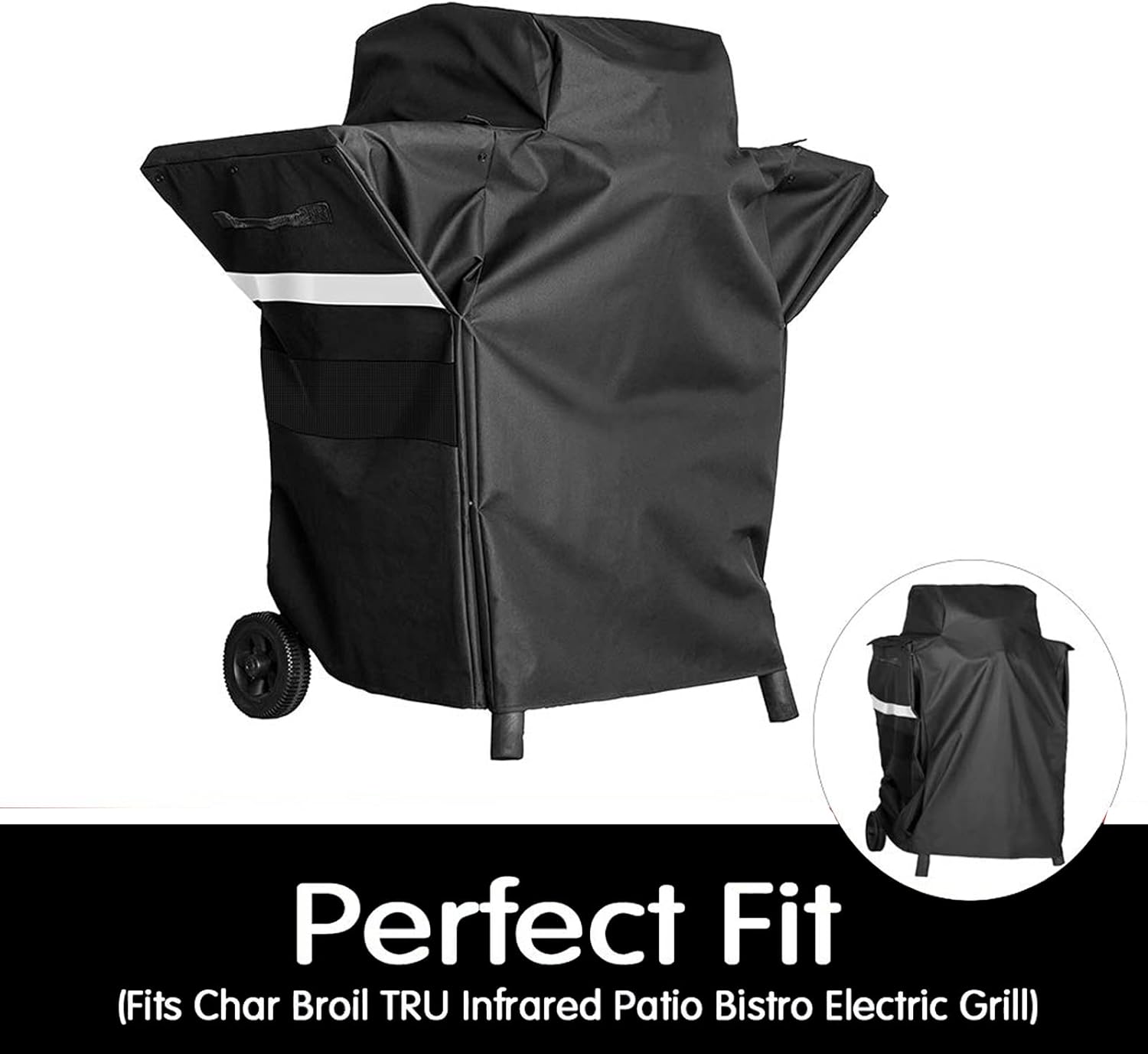Grisun Grill Cover for Char Broil TRU Infrared Patio Bistro Electric Grill with Side Shelves 17602047, 17602048, 17602066 Heavy Duty Waterproof, Fade Resistant BBQ Grill Cover Pack of 2