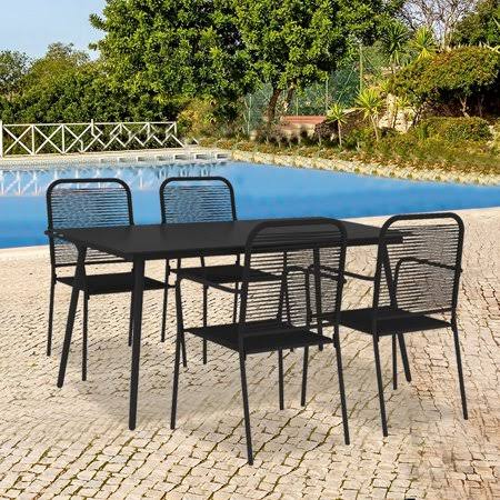 5 Piece Patio Furniture Dining Set, Black Metal Patio Table and Chairs Set, Patio Conversation Set with Rectangle Dining Table,