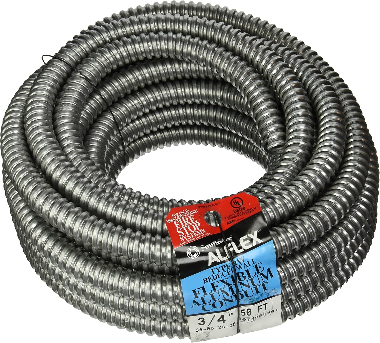Southwire 55082305 AL Flex Fo7500050M Type Rwa Reduced Wall Flexible Conduit, 3/4 in X 50 Ft, Aluminum Pack of 2