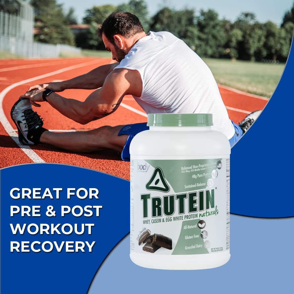 Body Nutrition Protein Powder - Trutein Naturals Dark Chocolate 4lb Whey, Casein & Egg White - Natural Low Carb Keto Friendly Drink - Lean Muscle Builder, Weight Loss, Workout, Recovery Pack of 2