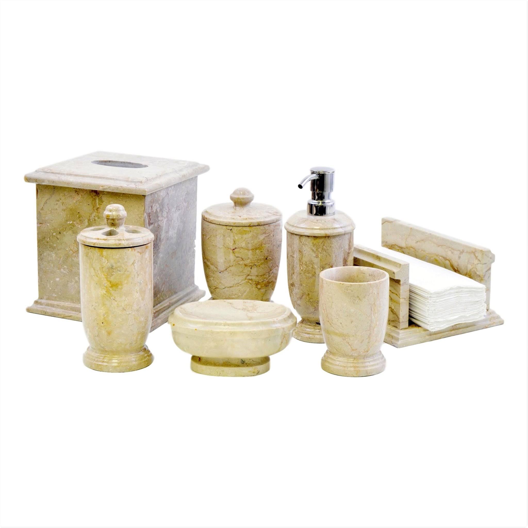 Nature Home Decor Sahara Beige Marble 7-Piece Bathroom Accessory Set of Atlantic Collection