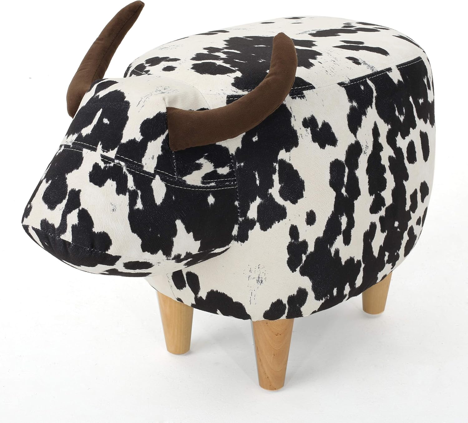 Christopher Knight Home Bessie Patterned Velvet Cow Ottoman, Black And White Cow Hide / Natural
