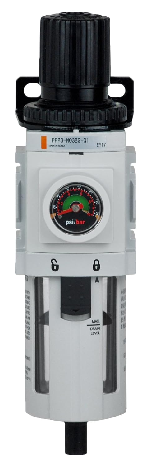 PneumaticPlus PPP3-N02BG Compressed Air Filter Regulator Piggyback Combo 1/4