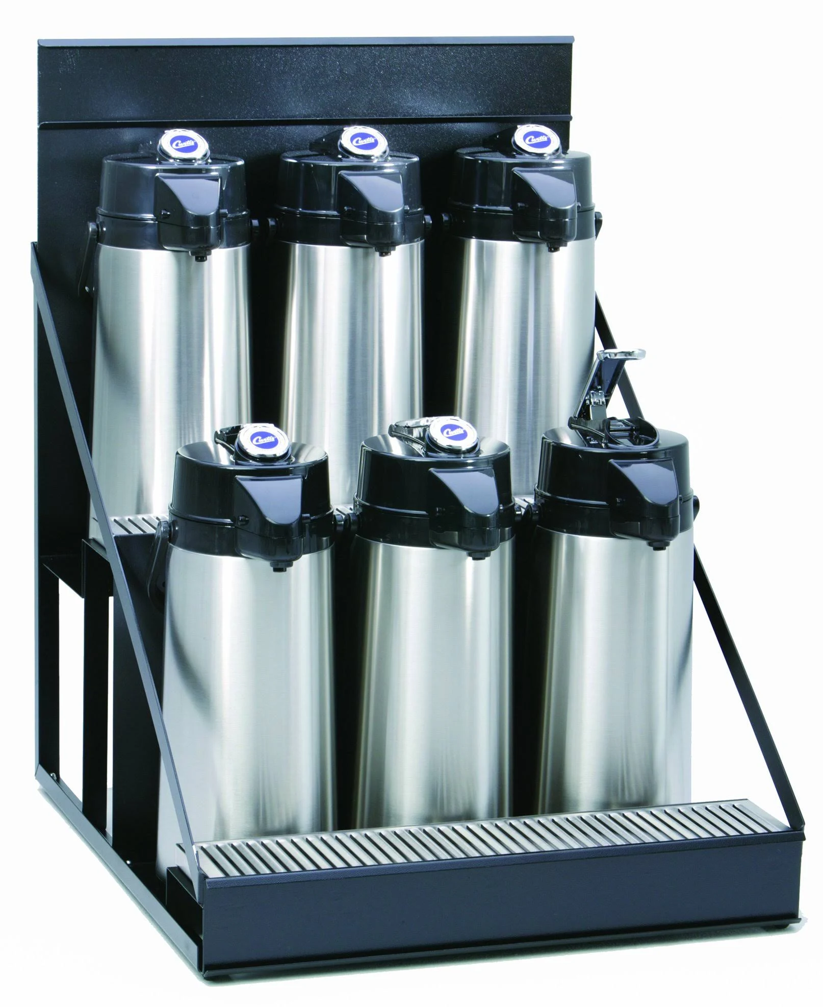 Wilbur Curtis 6 Position Airpot Rack - Compact Design with Integral Drip Tray - CAR-6-BLK (Each)