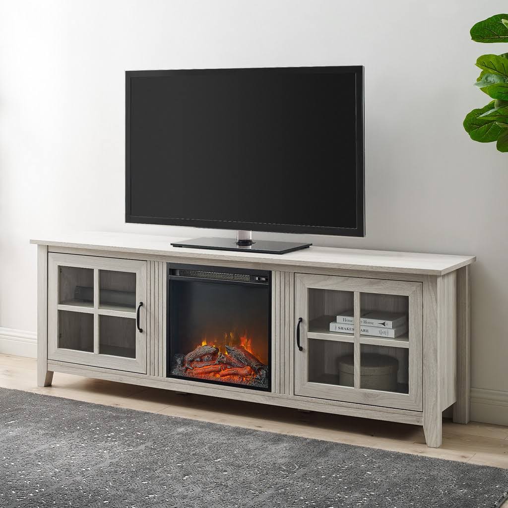 70x22 Glass Door Fireplace TV Console - Birch - Walker Edison W70FPSCBH