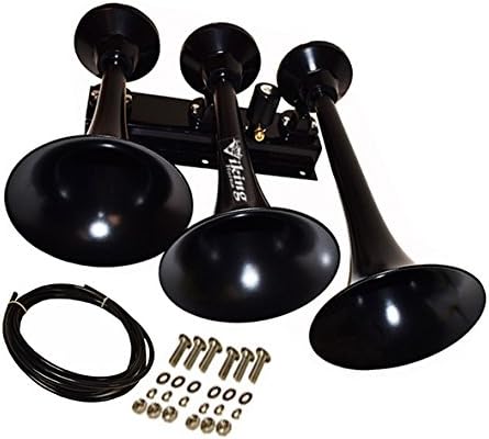 Viking Horns V103C2X-6-12/311-1B Super Loud 170 Decibels Black Train Air Horn Kit, with Dual 200 PSI Air Compressors