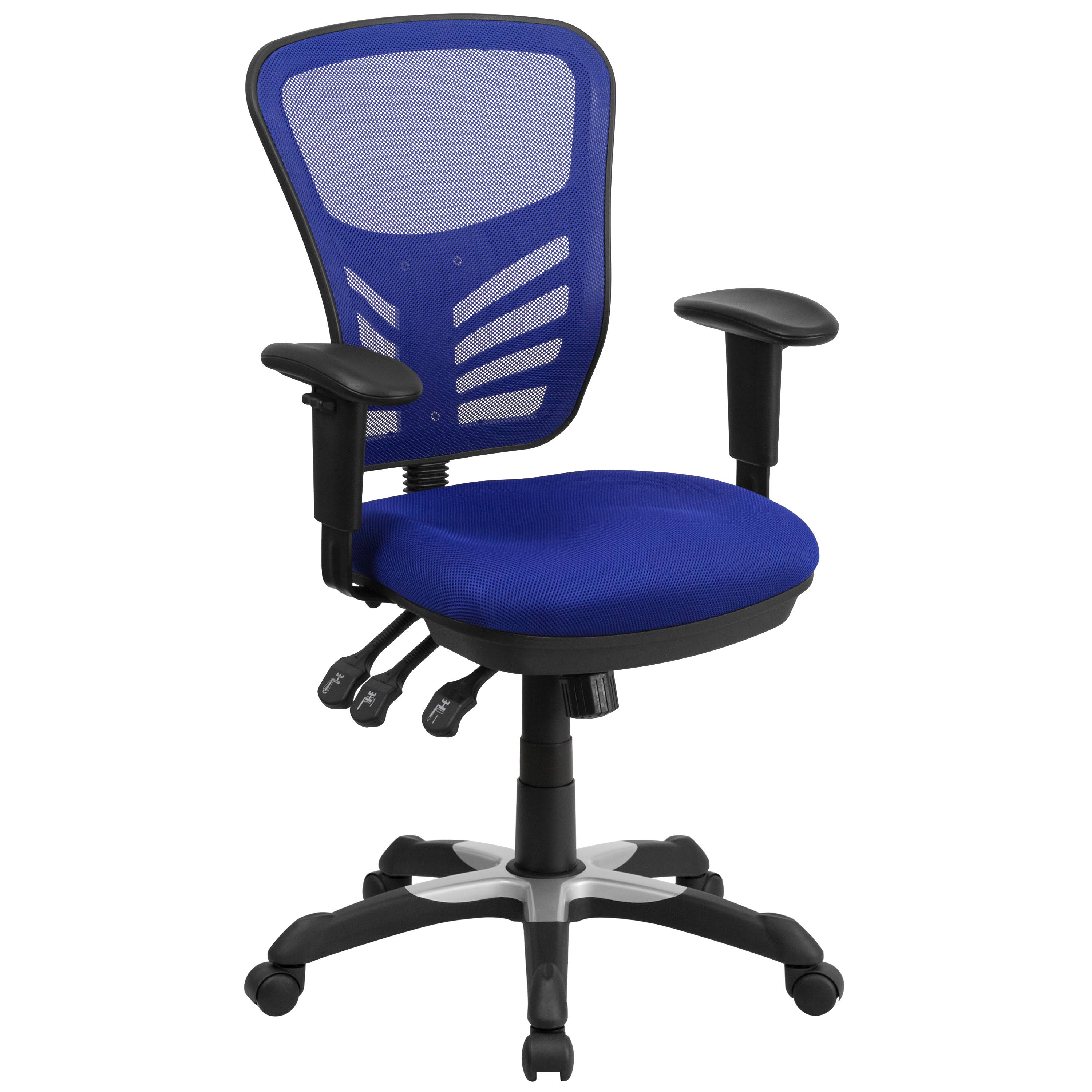 Flash Furniture Mid-Back Blue Mesh Multifunction Executive Swivel Ergonomic Office Chair with Adjustable Arms and White Frame