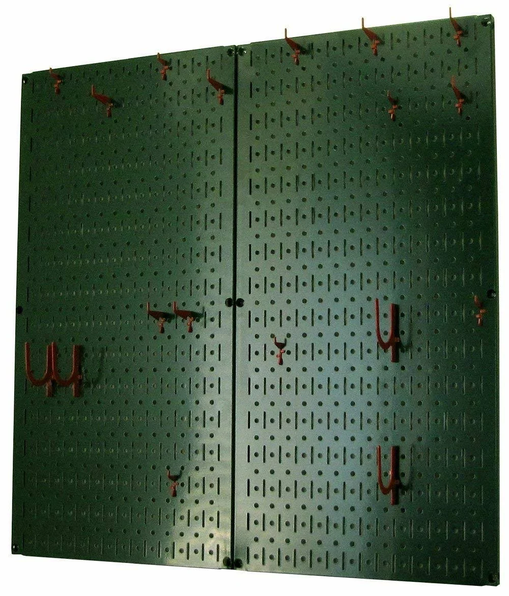 Wall Control Kitchen Pegboard Organizer Pots and Pans Pegboard Pack Storage and Organization Kit with Green Pegboard and Red Acc