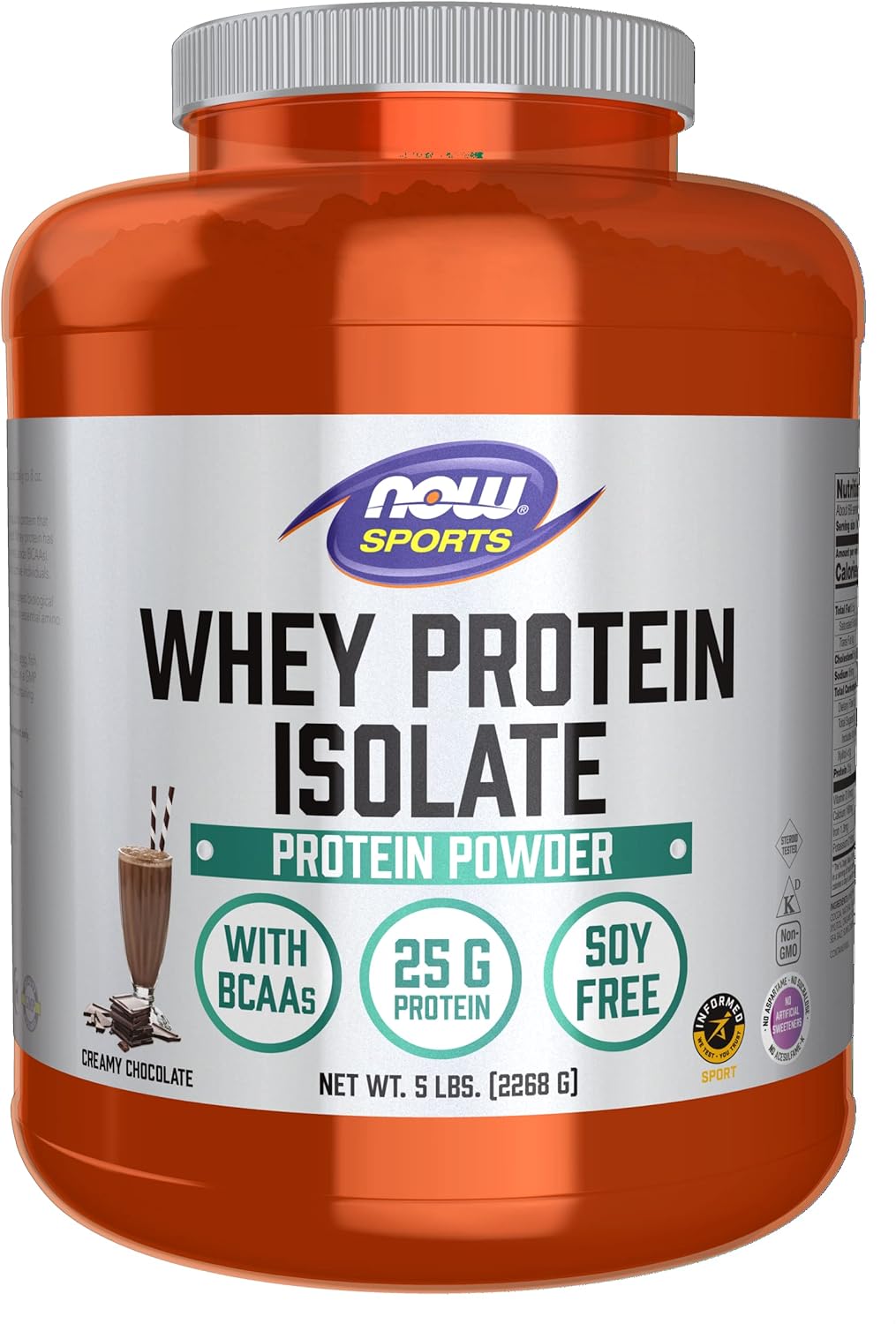 NOW Sports Nutrition, Whey Protein Isolate, 25 G With BCAAs, Creamy Chocolate Powder, 5-Pound Pack of 2