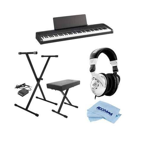 Korg B2 88-Key Digital Piano, Black - Bundle with On-Stage KPK6520 Keyboard Stand/Bench Pack with Sustain Pedal, Hu0026A Closed-