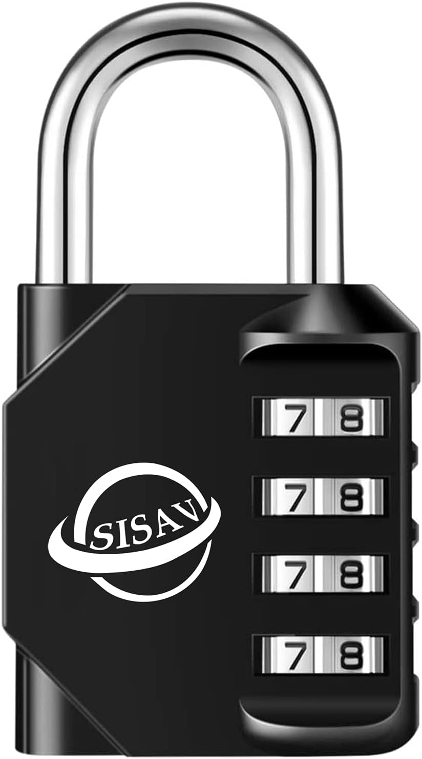 4 Digit Combination Lock,Outdoor Padlock for School Gym Sports Locker,Fence,Toolbox,Gate,Suitcase,Hasp Storage(Black) SISAV