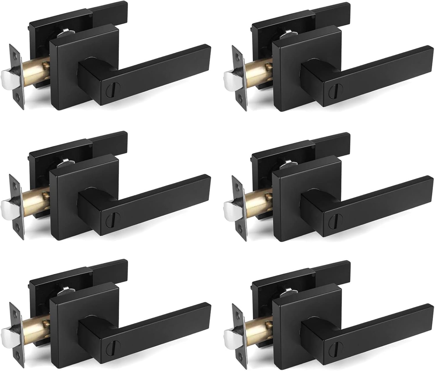 6 Pack Door Handles, Black Door Knobs Privacy Function Without Keys, Bedroom Bathroom Door Knobs Interior for Left or Right Handed Doors, Modern Door Levers