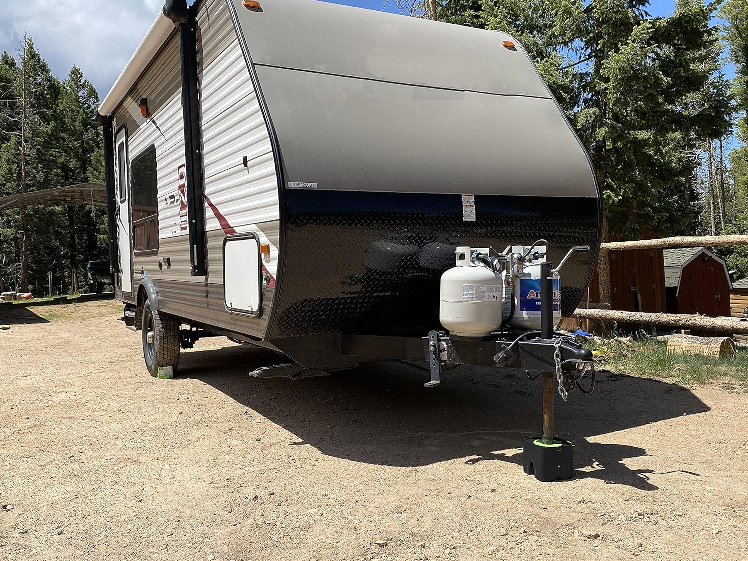 Dock N Stow Trailer Jack Stand, Stabilizing Leveling Block Stores on Tongue Frame, Fits Most Jack Foot Plates, Wheel, RV Camper, Pop Up, Boat, Secures with a Bungee, GEN 1 in Black