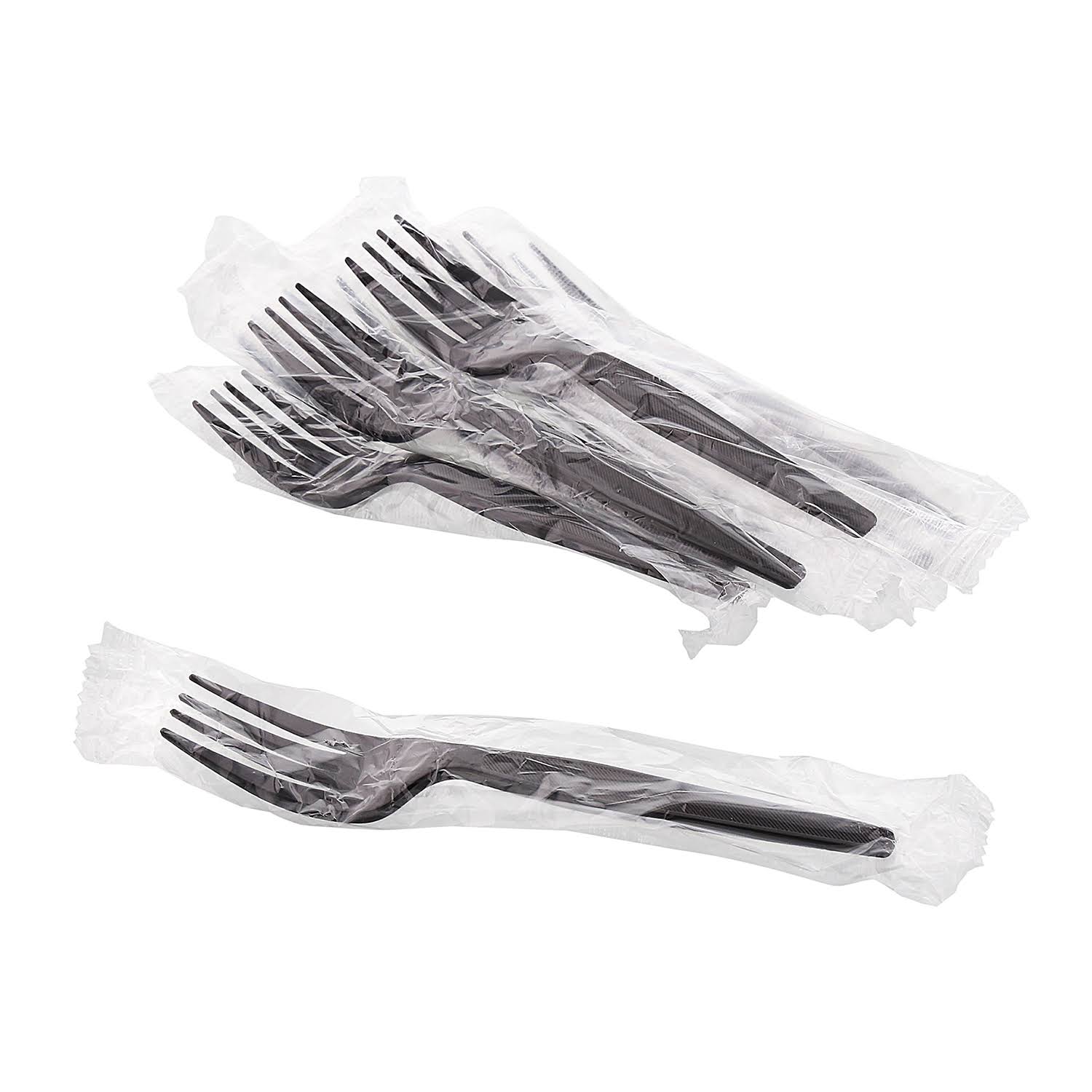 Amercare Medium Heavy Black Polystyrene Individually Wrapped Forks, Case of 1000