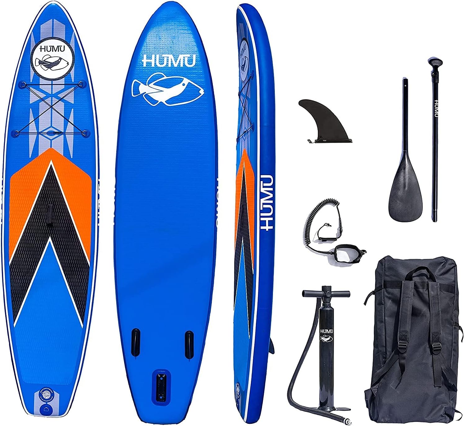 HUMU 10.5' Inflatable Stand Up Paddle Board, SUP Bundle w/ Accessories, Backpack, Paddle, Pump, Safety Leash, Skeg, Repair Kit, Non-Slip Deck