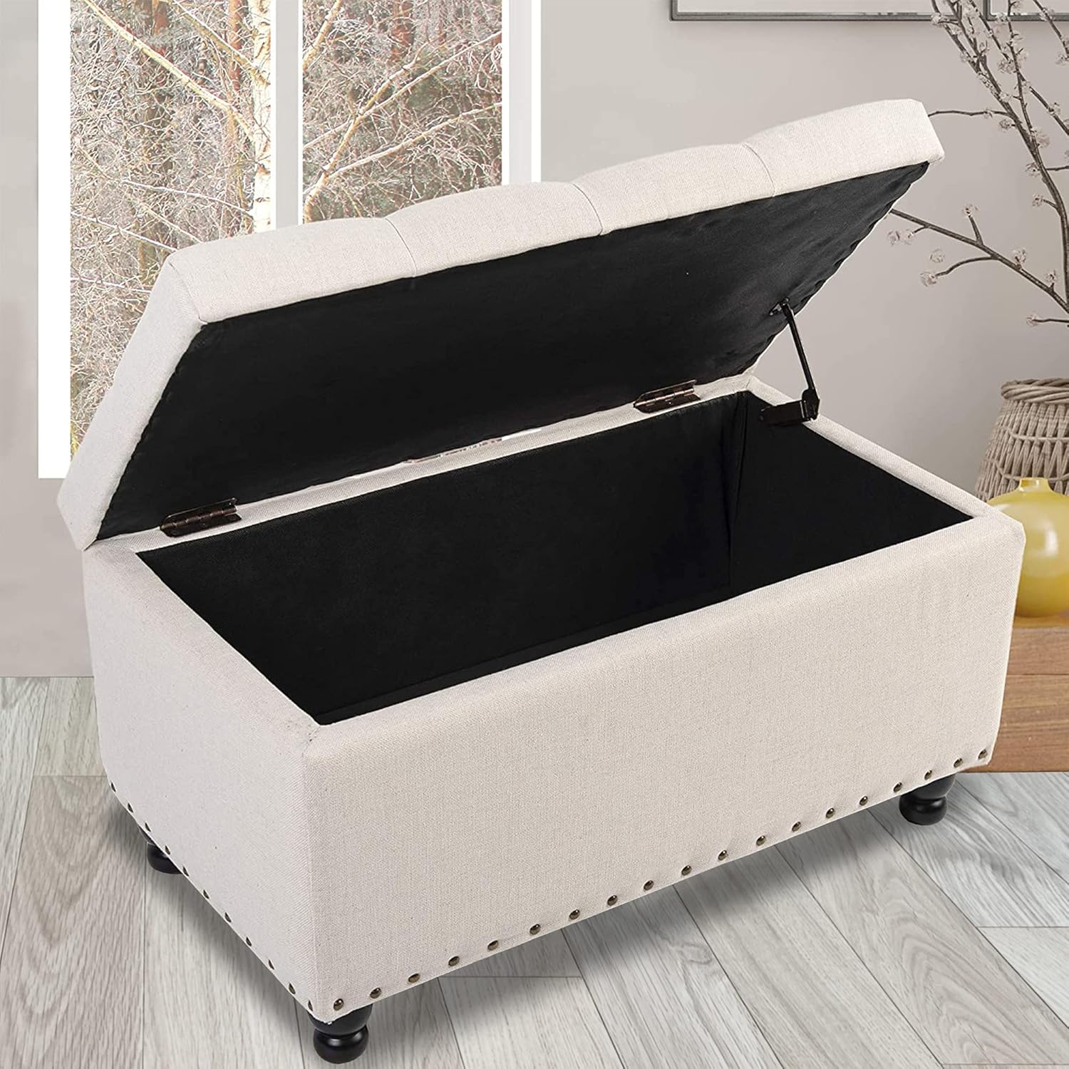 GOOD & GRACIOUS Storage Ottoman Bench 31.9 Inches Tufted End of Bed Storage Bench Footrest Foot Stool for Living Room or Bedroom Beige